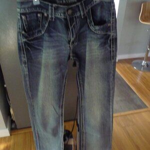 AXE &CROWN Y2K STRIGHT  DARK BLUE DISTRESSED MEN JEAN NEW CONDITION SIZE 33/34